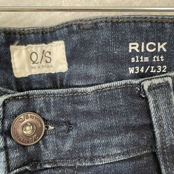 Q/S by S. Oliver Jeans Men’s 34X32 Blue Medium Wash RICK SLIM FIT Distressed NEW - Picture 6 of 11